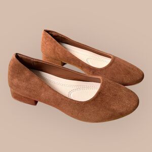 Shein Women's Size 7 38 Brown Faux Suede Heeled Slip On Loafers Pumps